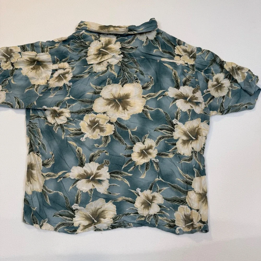 Sunny Island Hawaii Mens XL Blue Hibiscus Floral Rayon Aloha Camp Shirt‎ Summer